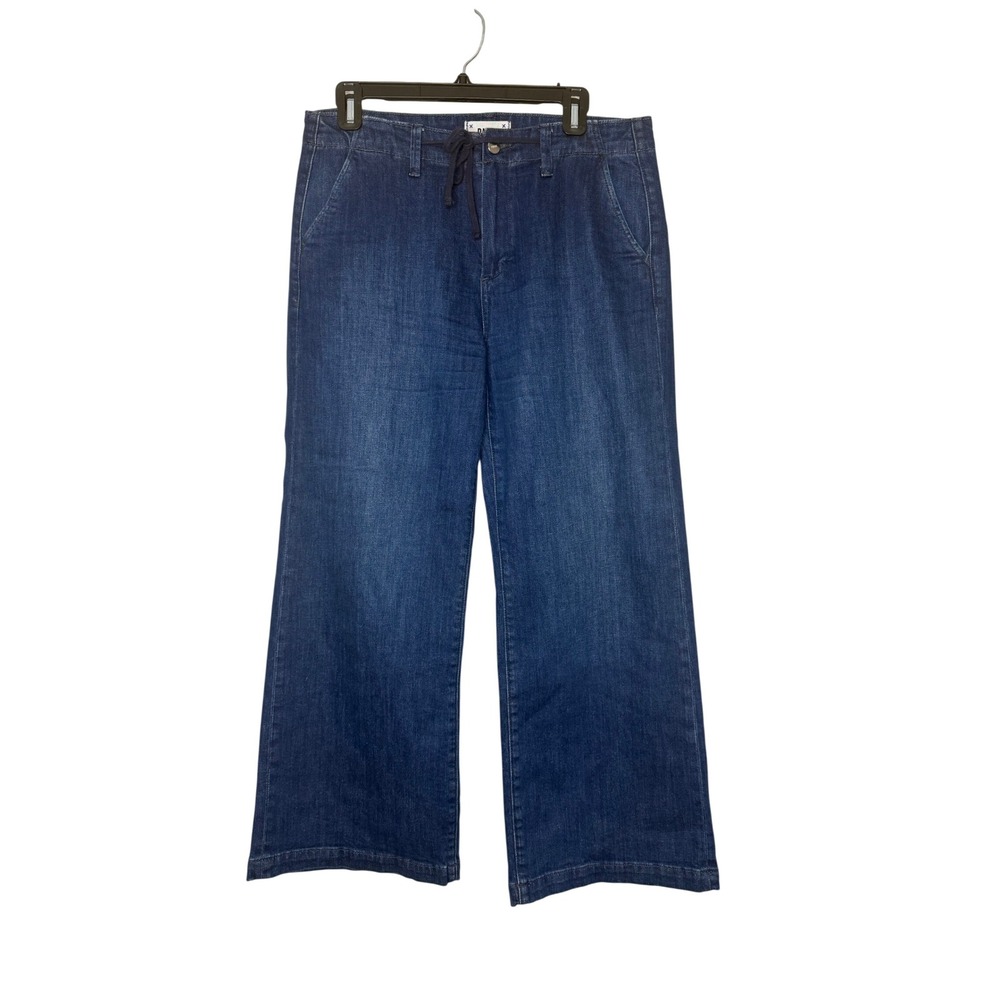 Paige Wide Leg Denim Trousers 28 Dark Wash Drawstring Waist 6807890-6412 Coastal